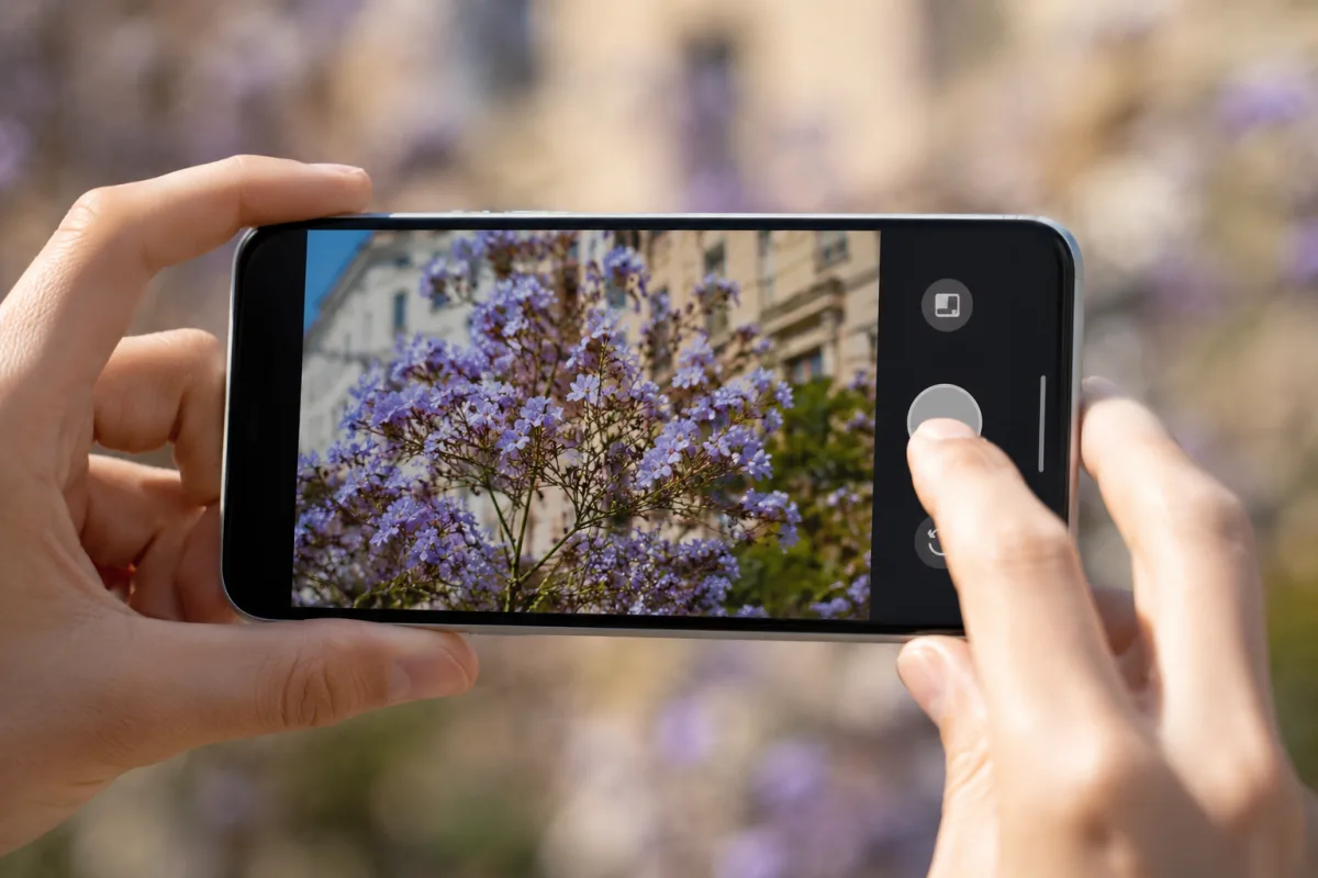 Gros plan sur le module photo triple capteur d'un smartphone Android, avec détail de l'objectif principal