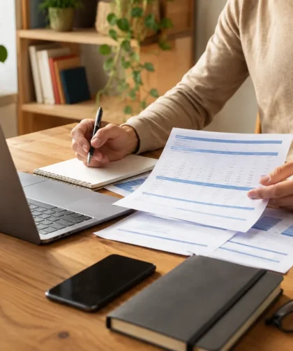 Travailleur indépendant en télétravail consultant des offres de mutuelle santé sur son ordinateur portable