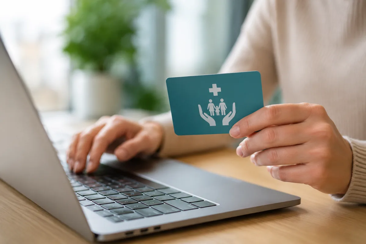 Mutuelle en ligne à effet immédiat : couvert dès demain, voici comment Gros plan sur une carte de tiers payant et un document de contrat mutuelle signé à la main