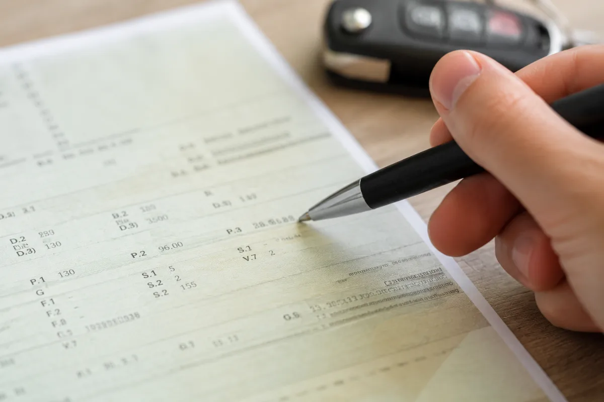 Gros plan sur le volet intérieur du certificat d'immatriculation ciblant la section P2
