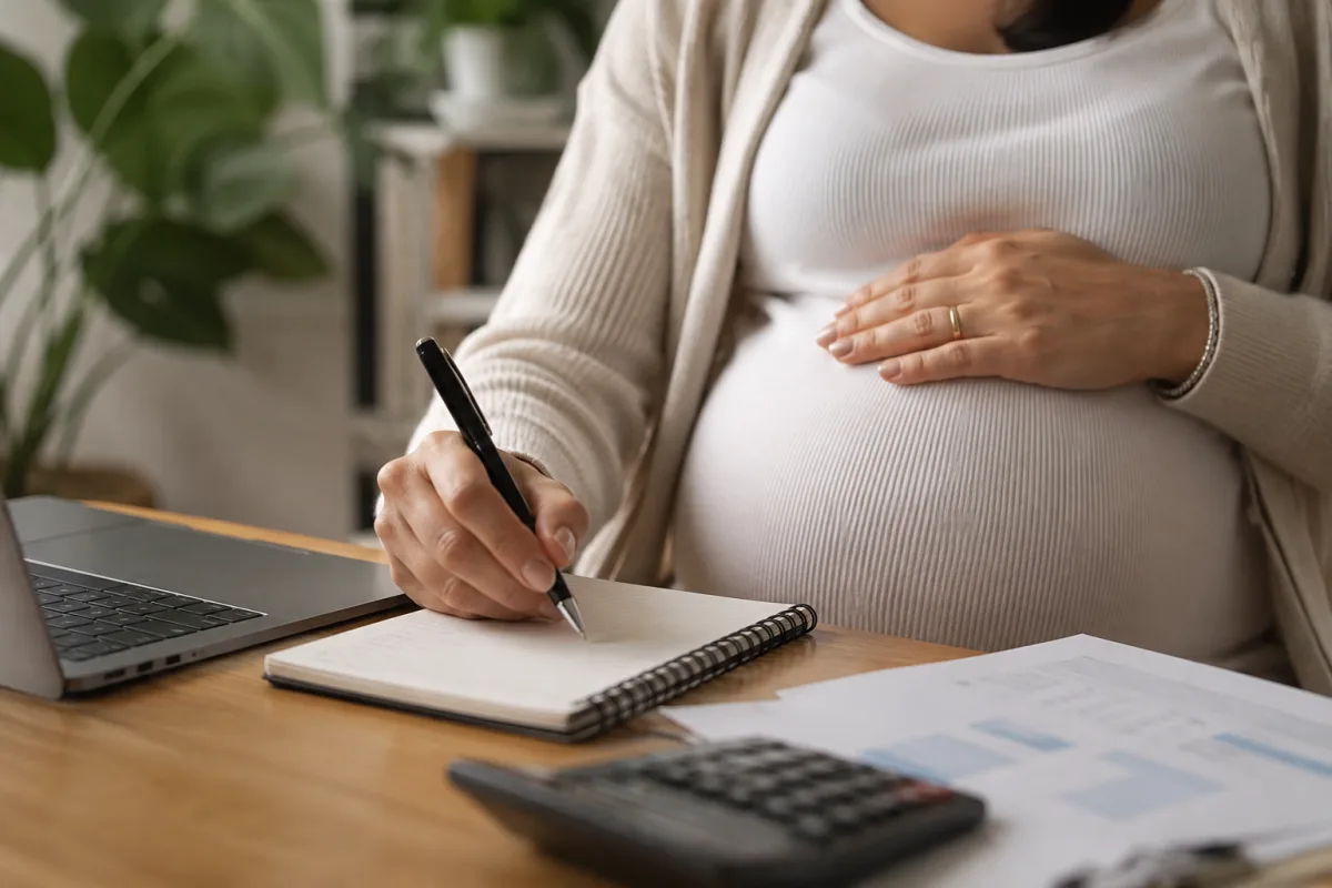 Gros plan sur les mains d'une femme remplissant un formulaire de demande d'indemnités journalières